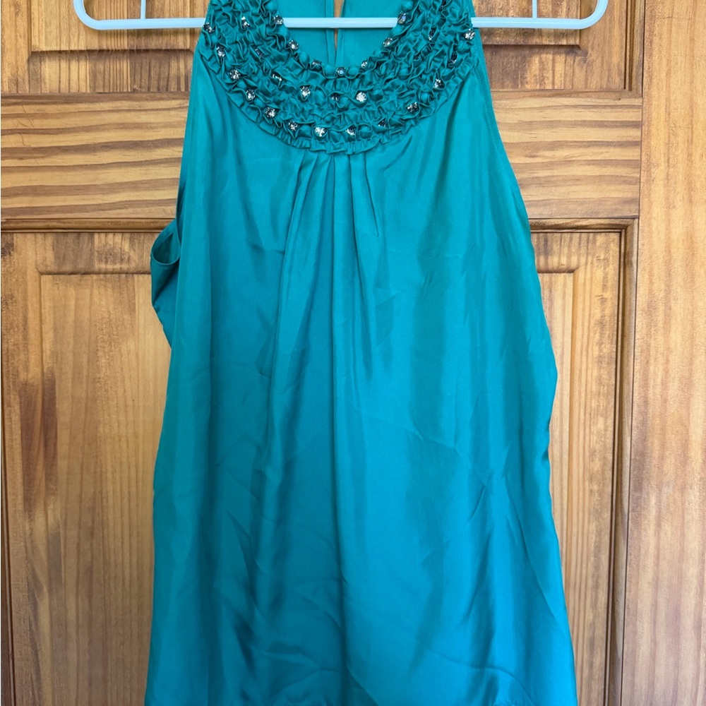 Ann Taylor Green Embellished Neck Halter Blouse